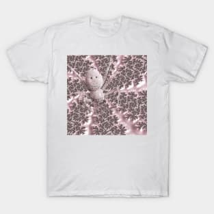 Mandelbrot Set Fractal Art Web and Huntsman Spider in Baby Pink T-Shirt